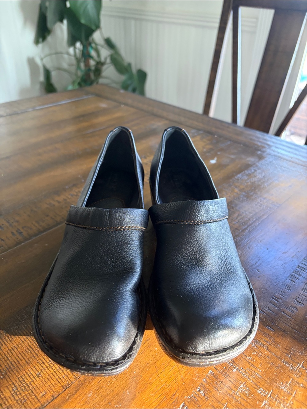 Born Black Leather Slip-On Clogs